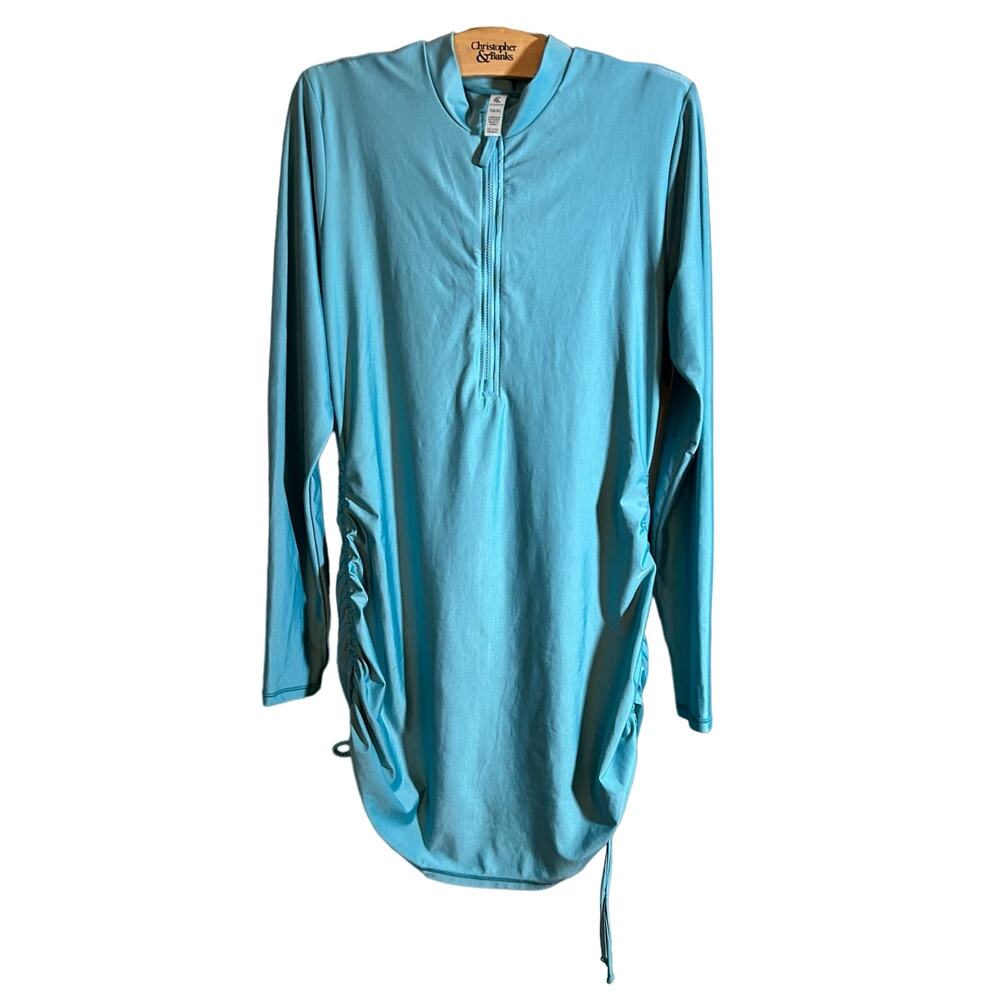 Kyodan Athletic Swim Cover Up Rash Guard Top Blue Teal EUC XL